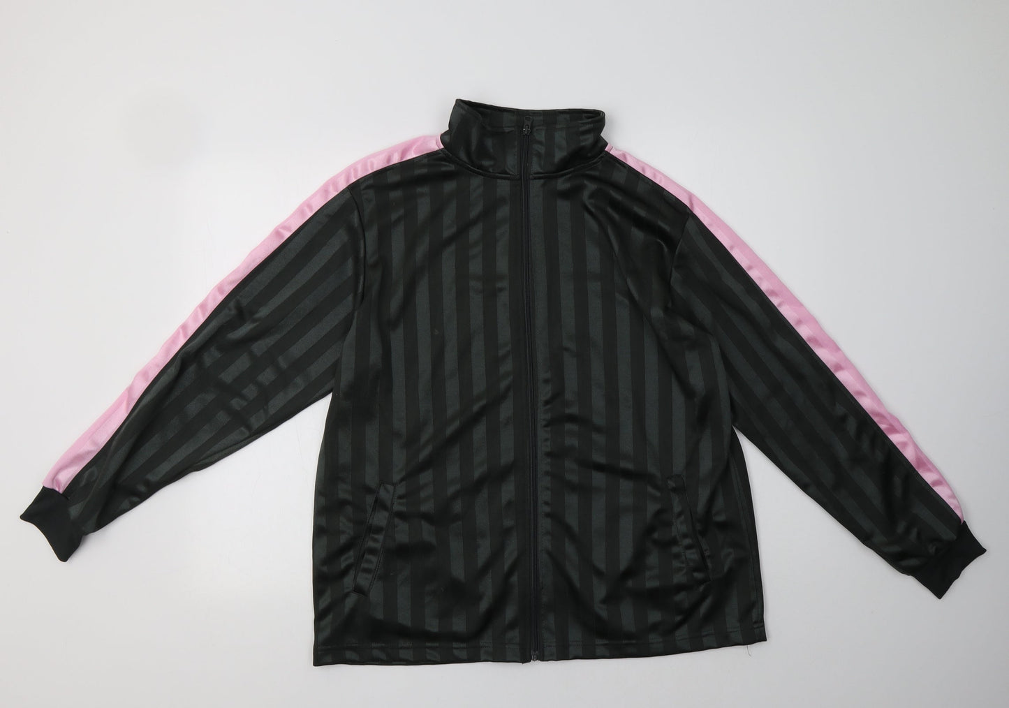 Preworn Womens Green Striped Polyester Full Zip Sweatshirt Size L