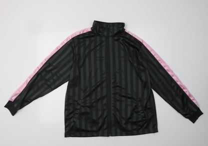 Preworn Womens Green Striped Polyester Full Zip Sweatshirt Size L