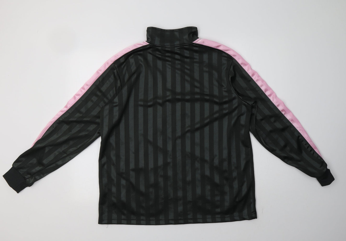 Preworn Womens Green Striped Polyester Full Zip Sweatshirt Size L