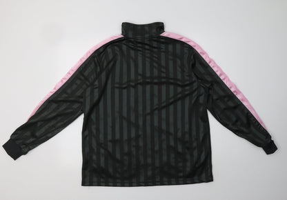 Preworn Womens Green Striped Polyester Full Zip Sweatshirt Size L