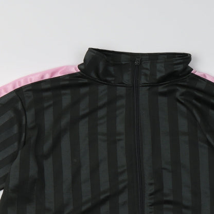 Preworn Womens Green Striped Polyester Full Zip Sweatshirt Size L