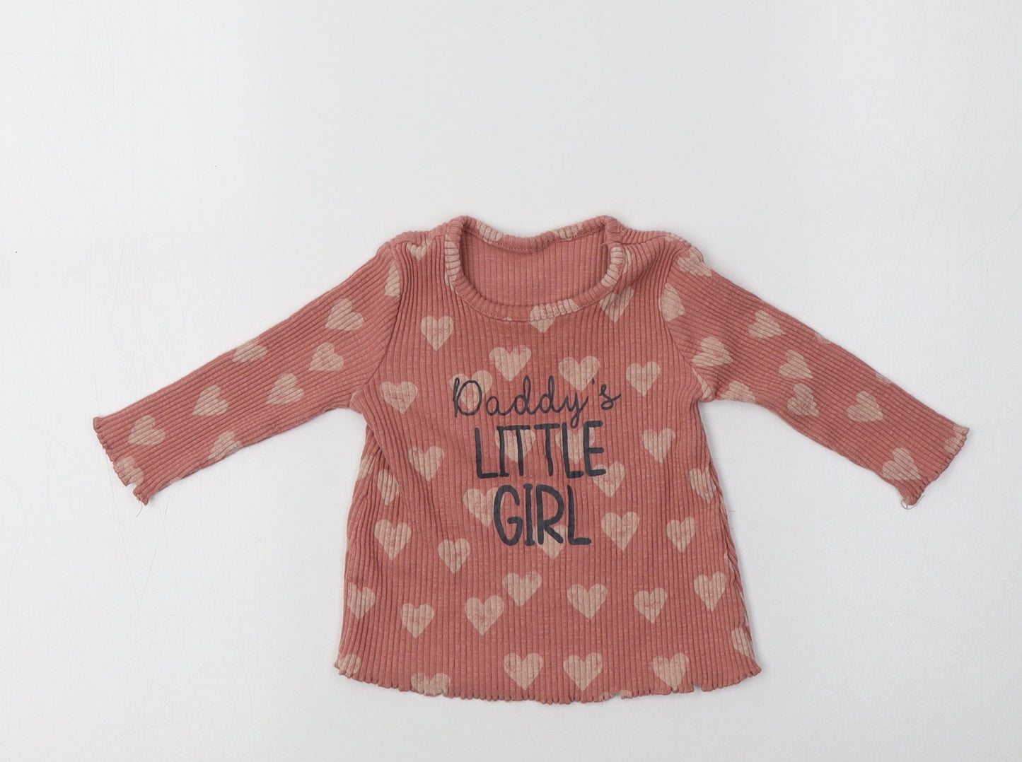 George Baby Pink  Cotton Basic T-Shirt Size 3-6 Months Crew Neck  - Heart Print