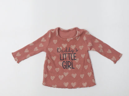 George Baby Pink  Cotton Basic T-Shirt Size 3-6 Months Crew Neck  - Heart Print