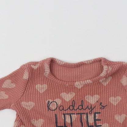 George Baby Pink  Cotton Basic T-Shirt Size 3-6 Months Crew Neck  - Heart Print