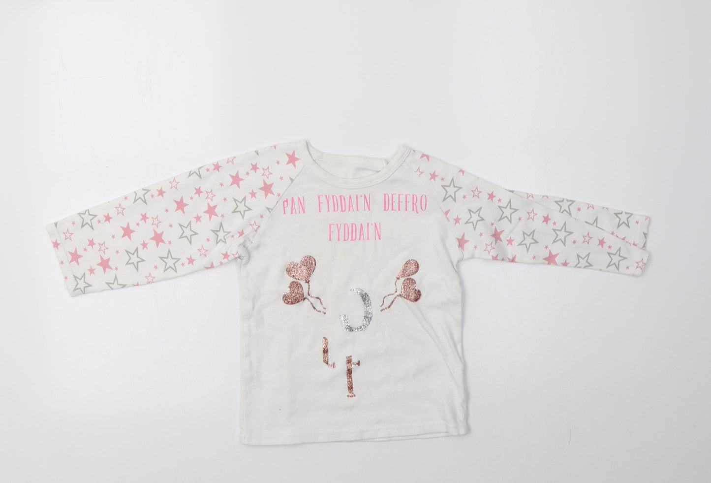 Preworn Girls White  Cotton Top Pyjama Top Size 3-4 Years   - Star Print