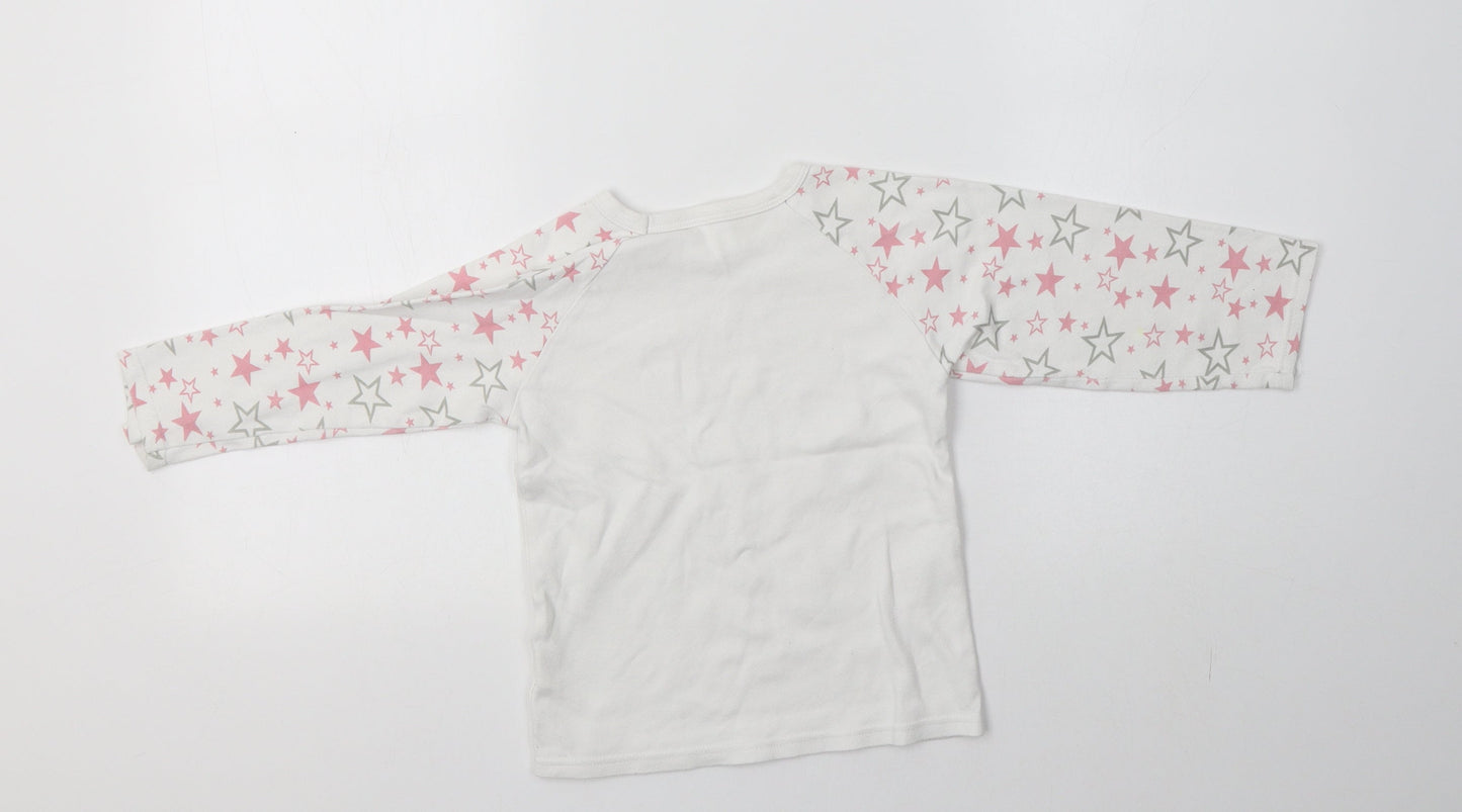 Preworn Girls White  Cotton Top Pyjama Top Size 3-4 Years   - Star Print