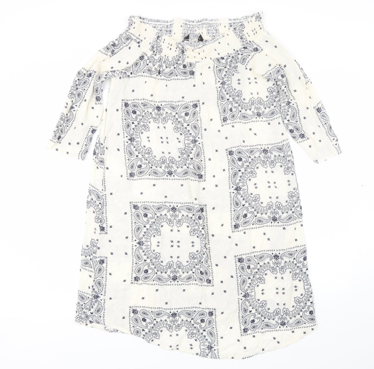 F&F Womens White Paisley Viscose Shift  Size 10  Off the Shoulder