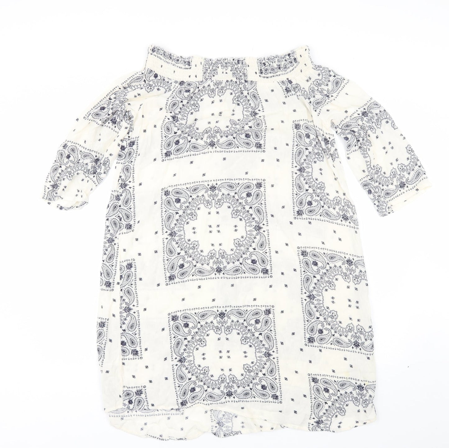 F&F Womens White Paisley Viscose Shift  Size 10  Off the Shoulder