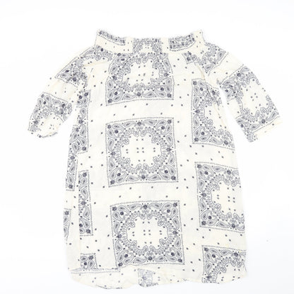 F&F Womens White Paisley Viscose Shift  Size 10  Off the Shoulder