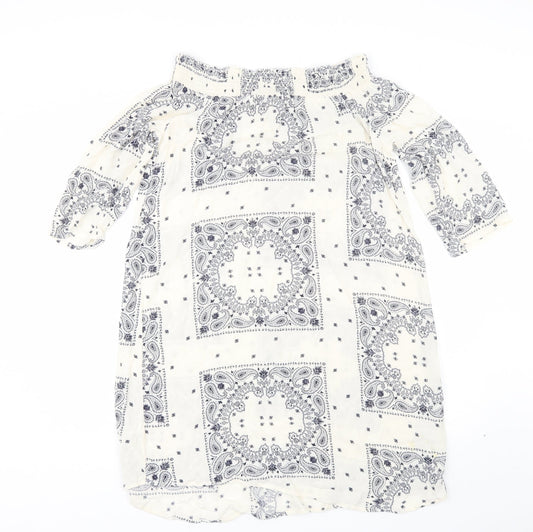 F&F Womens White Paisley Viscose Shift  Size 10  Off the Shoulder