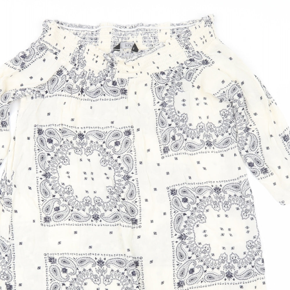 F&F Womens White Paisley Viscose Shift  Size 10  Off the Shoulder