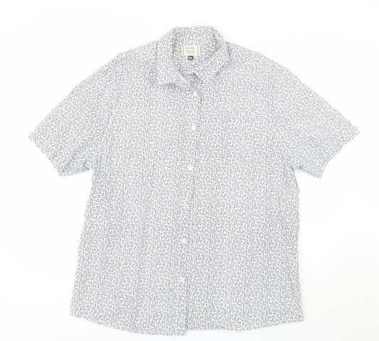 George Mens White Floral Cotton  Button-Up Size XL Collared