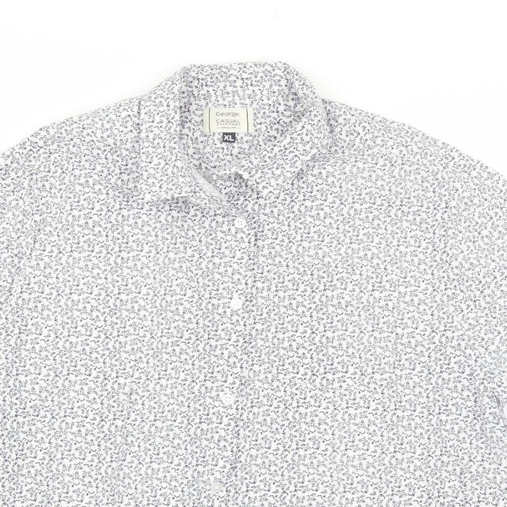 George Mens White Floral Cotton  Button-Up Size XL Collared