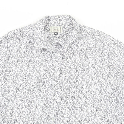 George Mens White Floral Cotton  Button-Up Size XL Collared
