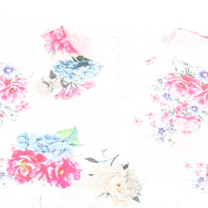 Preworn Womens White Floral Polyester Basic Blouse Size 2XL Round Neck