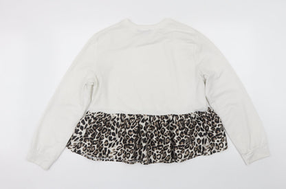 SheIn Womens White Round Neck Animal Print Polyester Pullover Jumper Size L