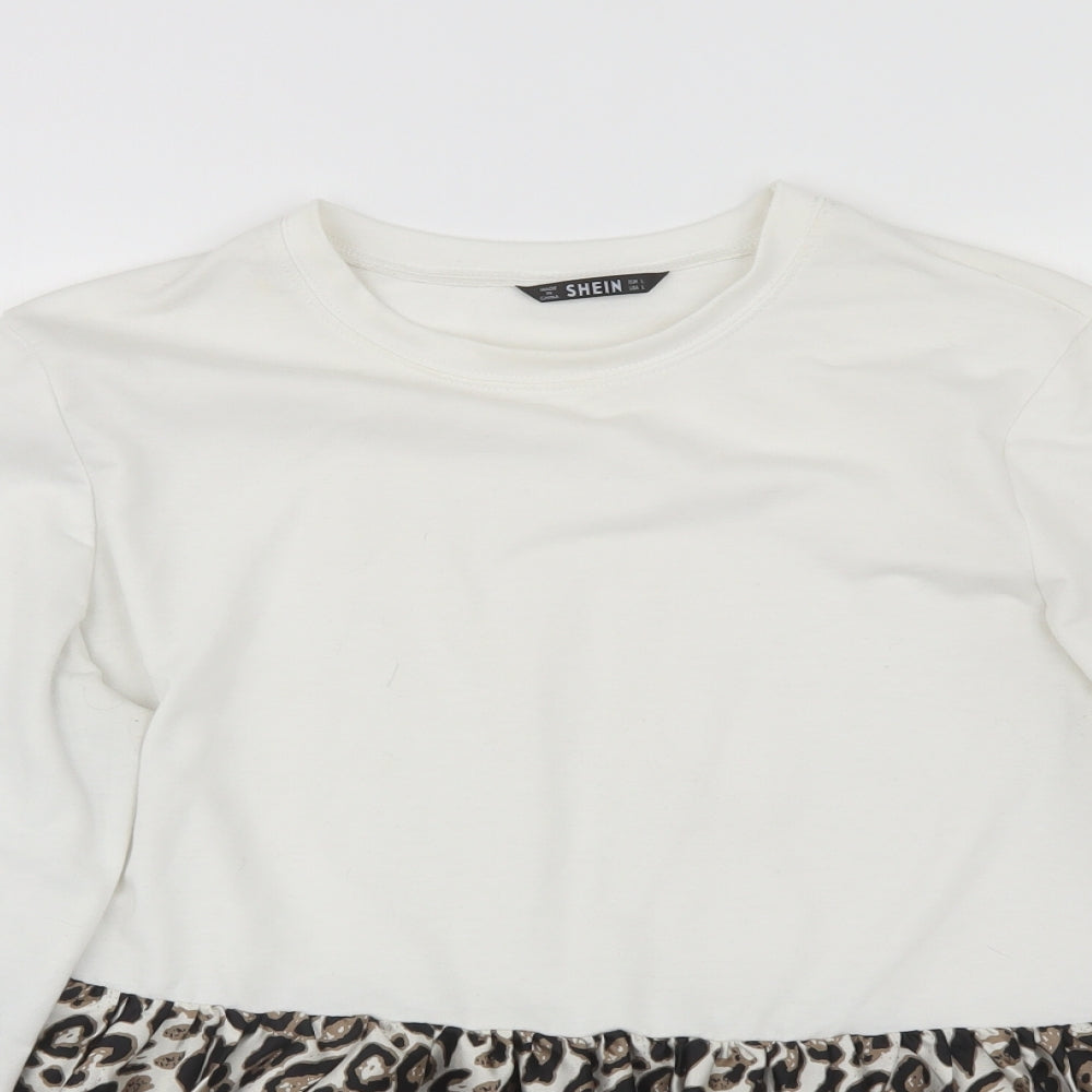 SheIn Womens White Round Neck Animal Print Polyester Pullover Jumper Size L