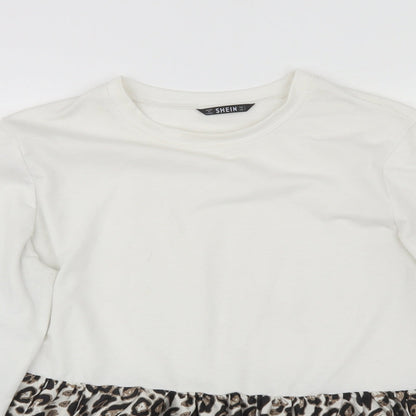 SheIn Womens White Round Neck Animal Print Polyester Pullover Jumper Size L