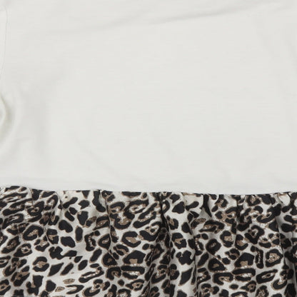 SheIn Womens White Round Neck Animal Print Polyester Pullover Jumper Size L