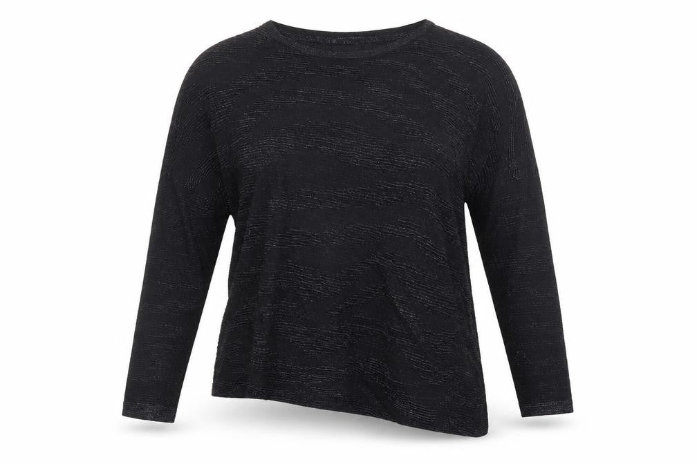 Front view of Papaya women’s black viscose basic blouse, size S, round neck