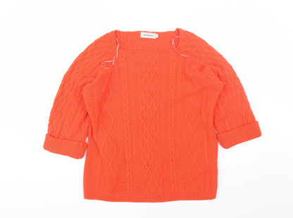 BASSINI Womens Orange Square Neck  Acrylic Pullover Jumper Size XL