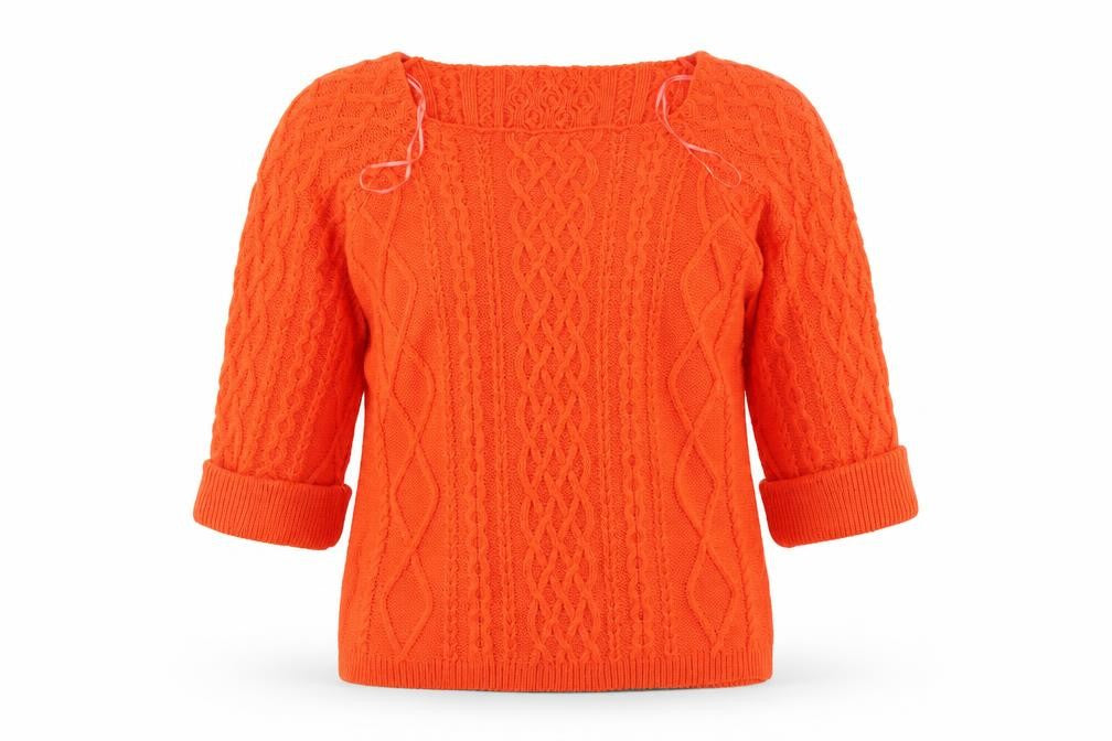 Front view of Bassini women’s orange square neck acrylic jumper, size XL