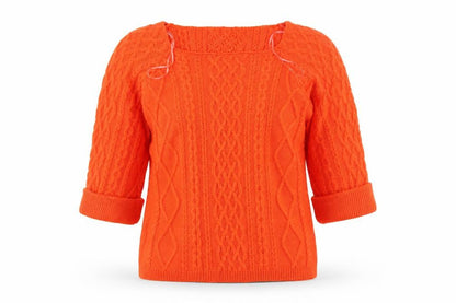 Front view of Bassini women’s orange square neck acrylic jumper, size XL