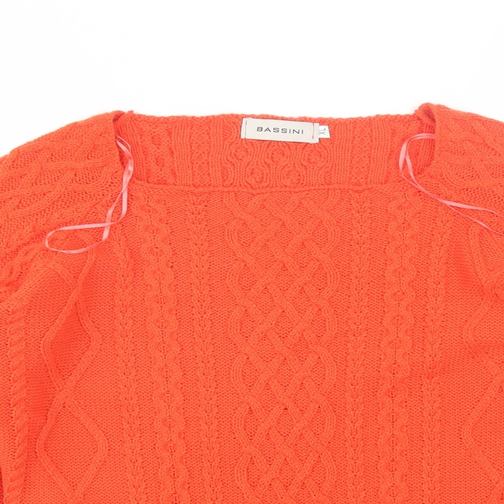 BASSINI Womens Orange Square Neck  Acrylic Pullover Jumper Size XL