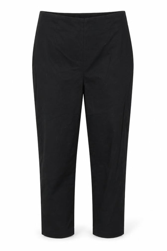 Front view of Marks & Spencer women’s black cotton dress pants trousers, size UK 10, 20-inch leg regular