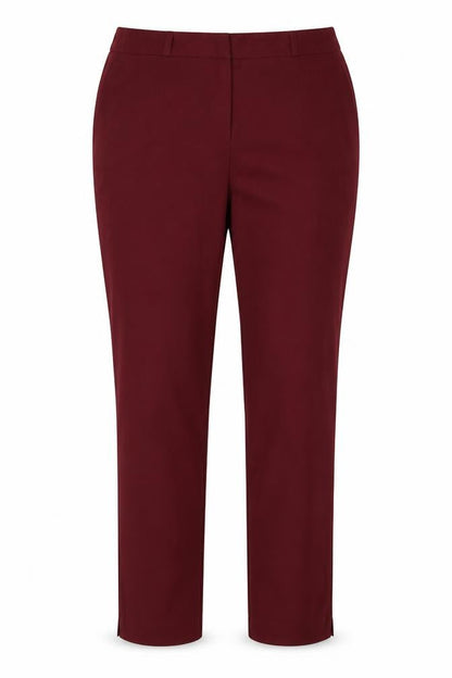 Front view of Tailored women’s red polyester dress pants trousers, size UK 14, 25-inch leg regular
