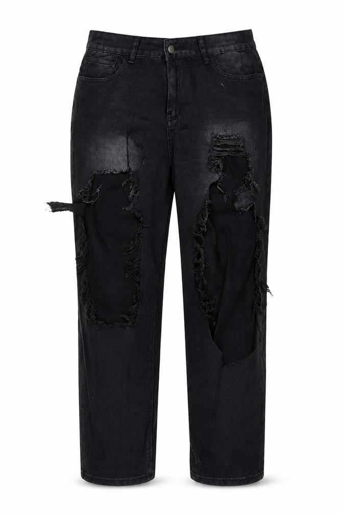 Front view of SHEIN women’s black cotton straight jeans, size UK 44, 27-inch leg regular