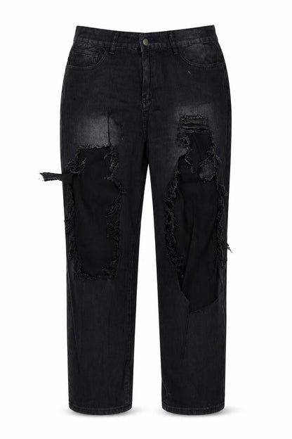 Front view of SHEIN women’s black cotton straight jeans, size UK 44, 27-inch leg regular