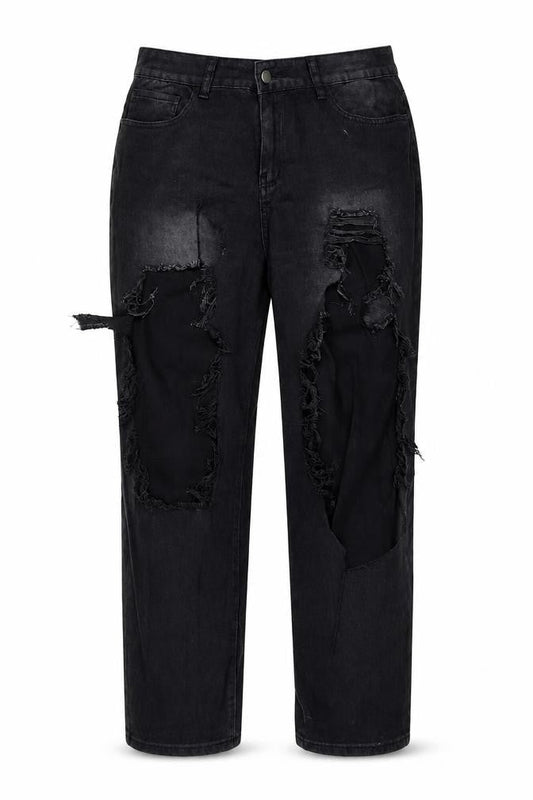 Front view of SHEIN women’s black cotton straight jeans, size UK 44, 27-inch leg regular