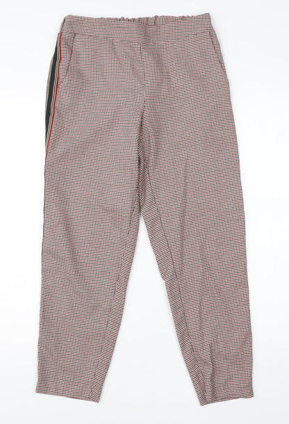 Primark Womens Red Houndstooth Viscose Trousers  Size 8 L23 in Regular