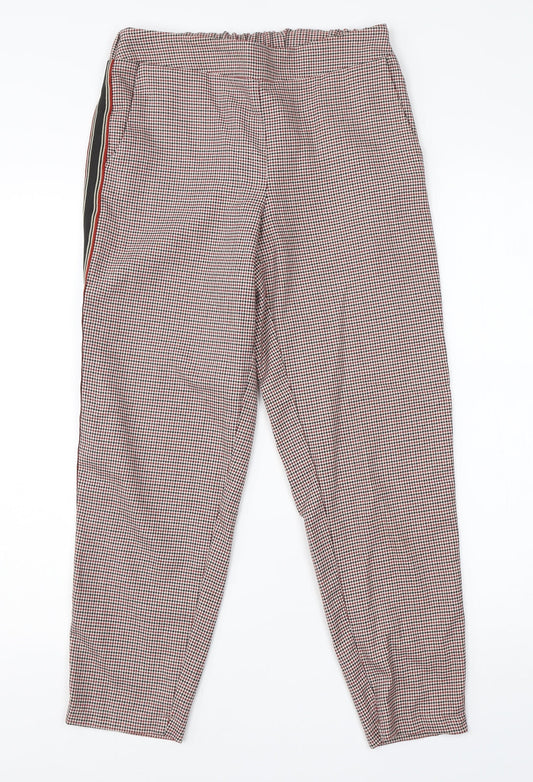 Primark Womens Red Houndstooth Viscose Trousers  Size 8 L23 in Regular