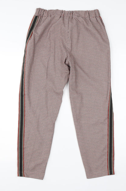 Primark Womens Red Houndstooth Viscose Trousers  Size 8 L23 in Regular