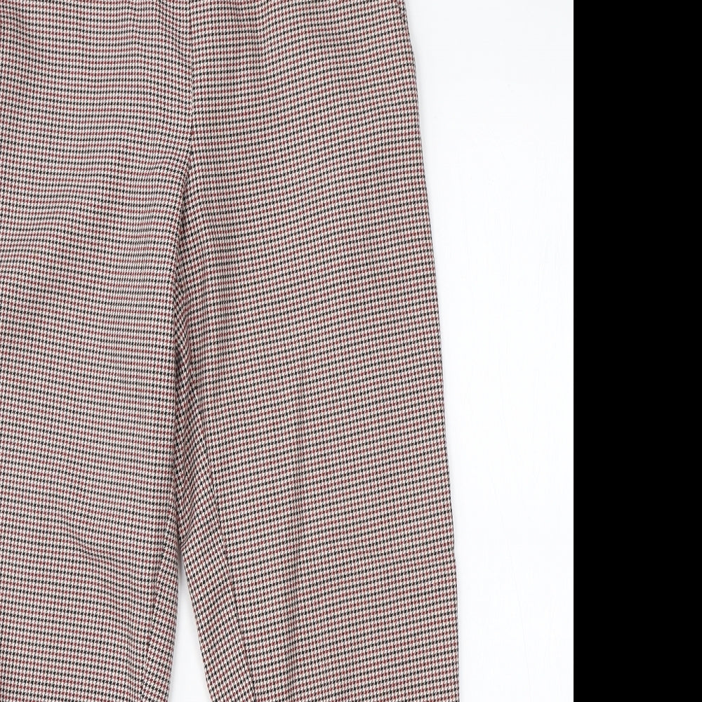 Primark Womens Red Houndstooth Viscose Trousers  Size 8 L23 in Regular