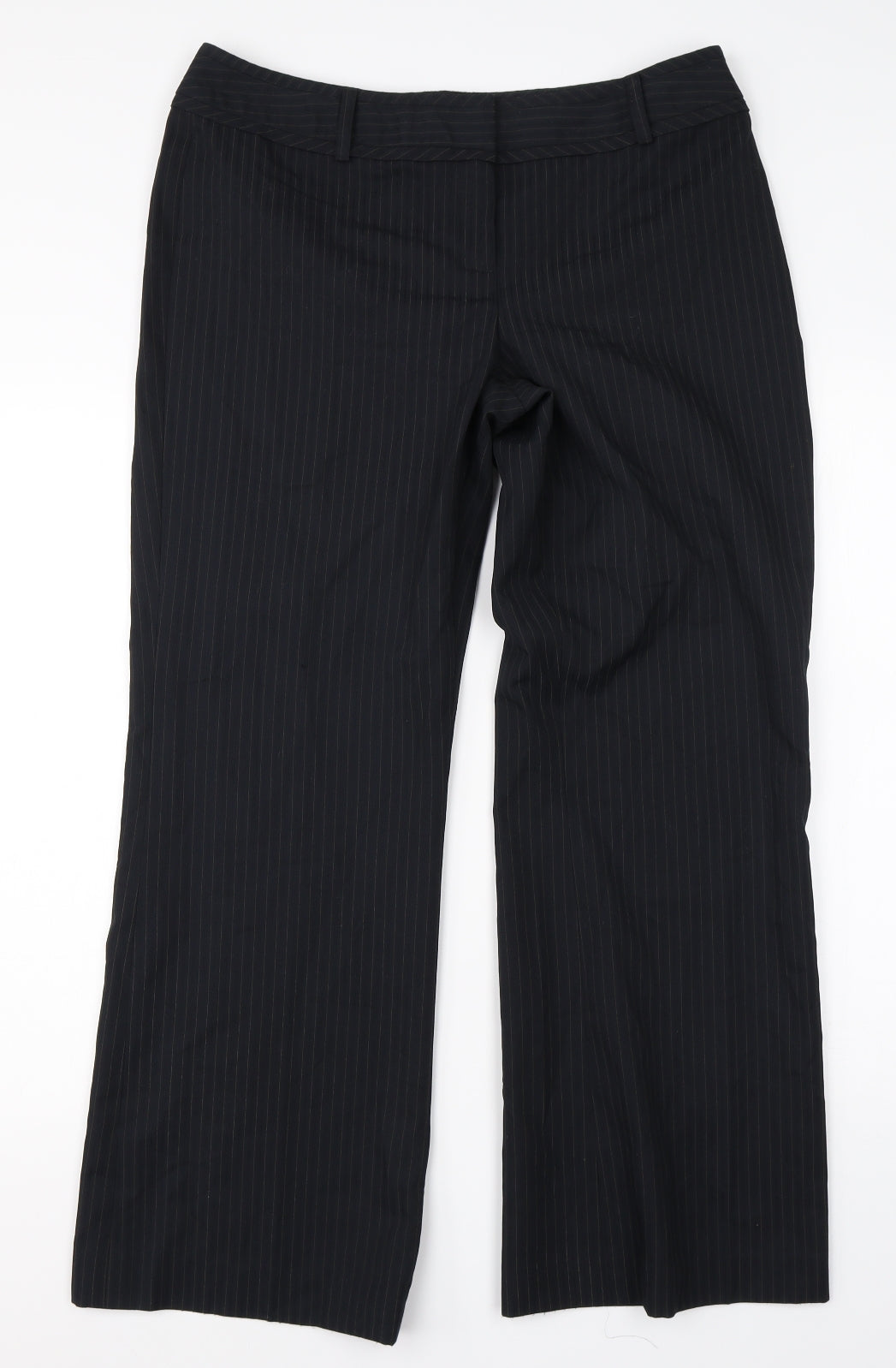 F&F Womens Black Striped Viscose Dress Pants Trousers Size 14 L27 in Regular