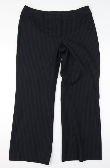 F&F Womens Black Striped Viscose Dress Pants Trousers Size 14 L27 in Regular