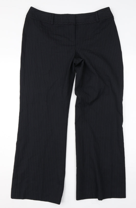 F&F Womens Black Striped Viscose Dress Pants Trousers Size 14 L27 in Regular