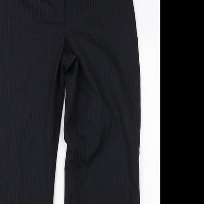 F&F Womens Black Striped Viscose Dress Pants Trousers Size 14 L27 in Regular