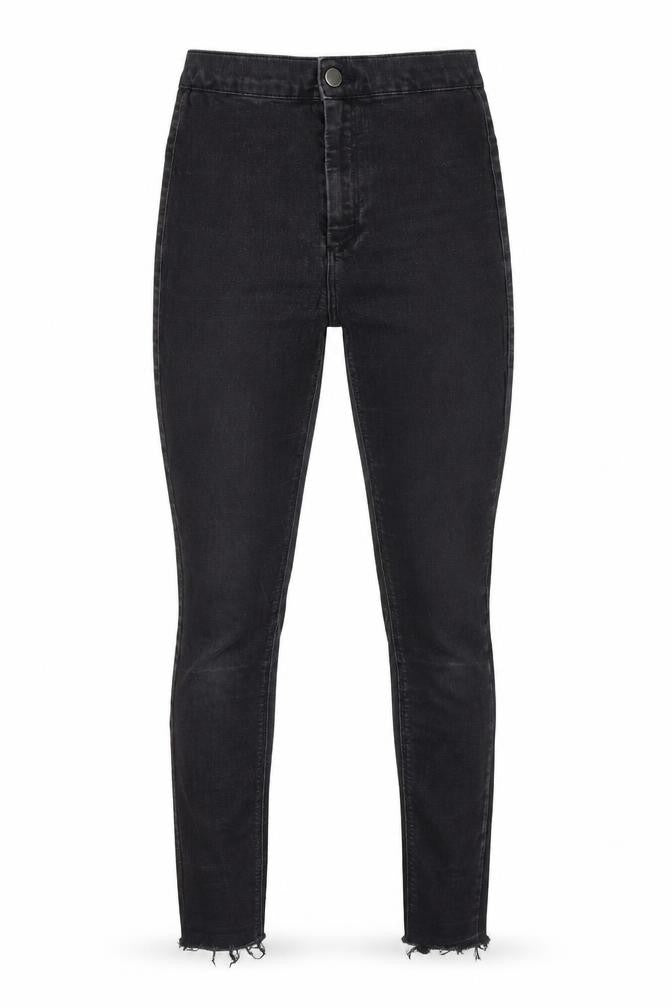 Front view of Topshop women’s black cotton skinny jeans, size UK 28, in, 28-inch leg regular