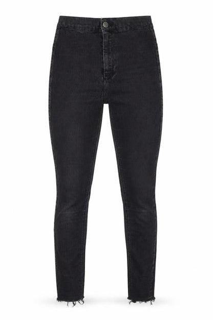 Front view of Topshop women’s black cotton skinny jeans, size UK 28, in, 28-inch leg regular