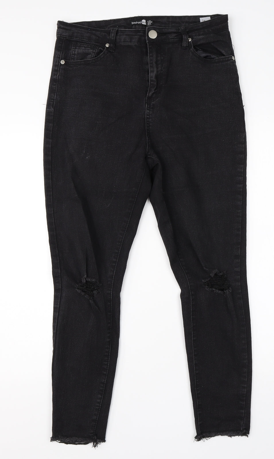 Boohoo Womens Black  Cotton Skinny Jeans Size 12 L24 in Regular