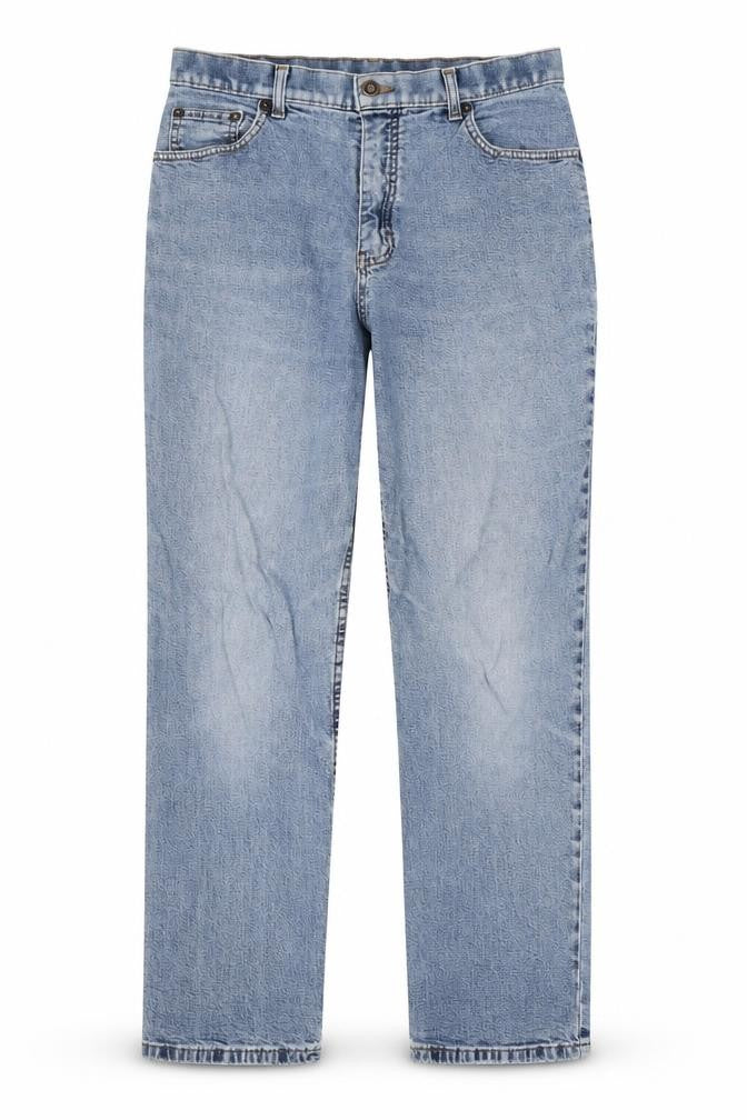 Front view of women’s blue cotton cropped jeans, size UK 28, in, 24-inch leg regular