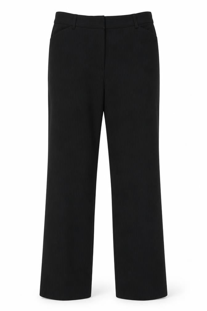 Front view of BHS women’s black polyester dress pants trousers, size UK 34, in, 28-inch leg regular