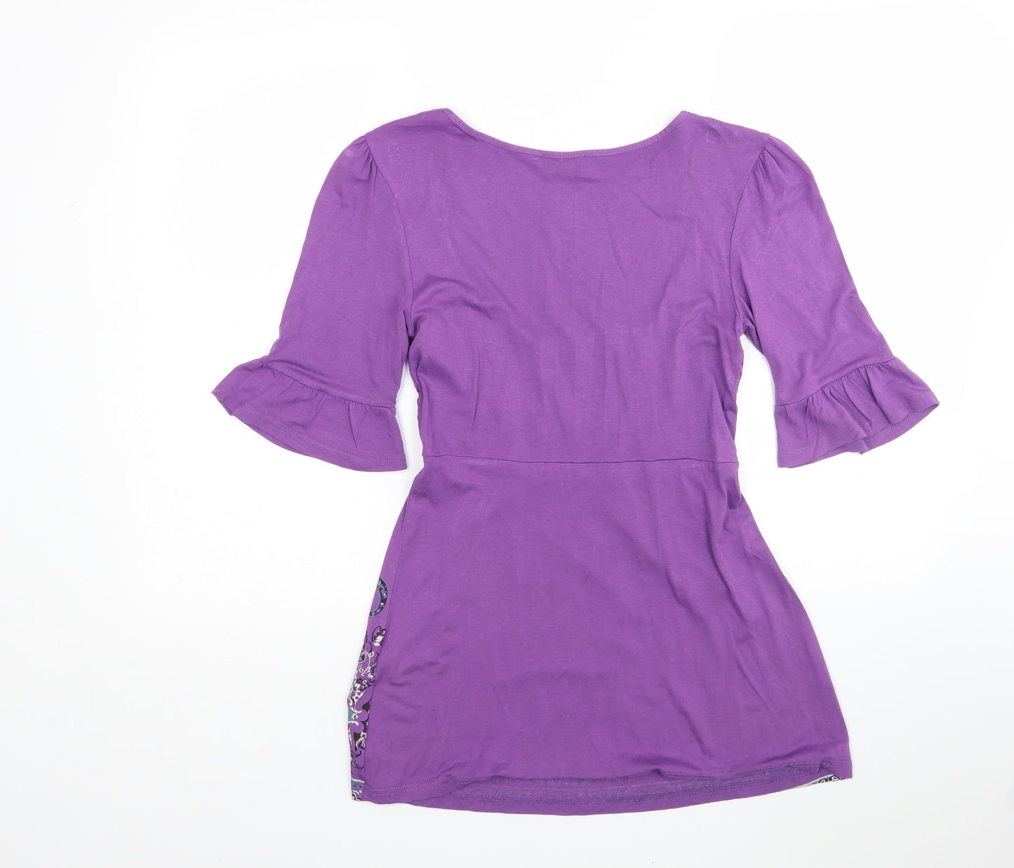b.p.c Womens Purple Paisley Viscose Basic Blouse Size S Scoop Neck
