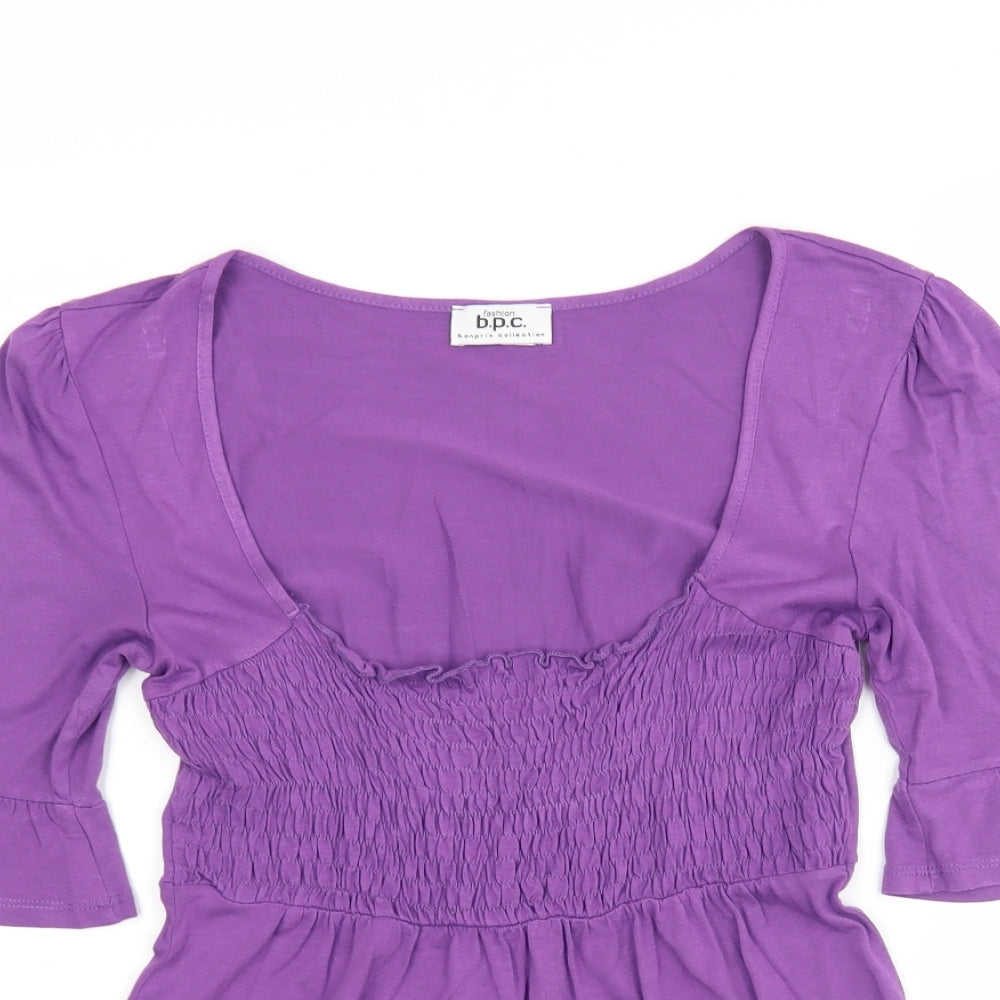 b.p.c Womens Purple Paisley Viscose Basic Blouse Size S Scoop Neck