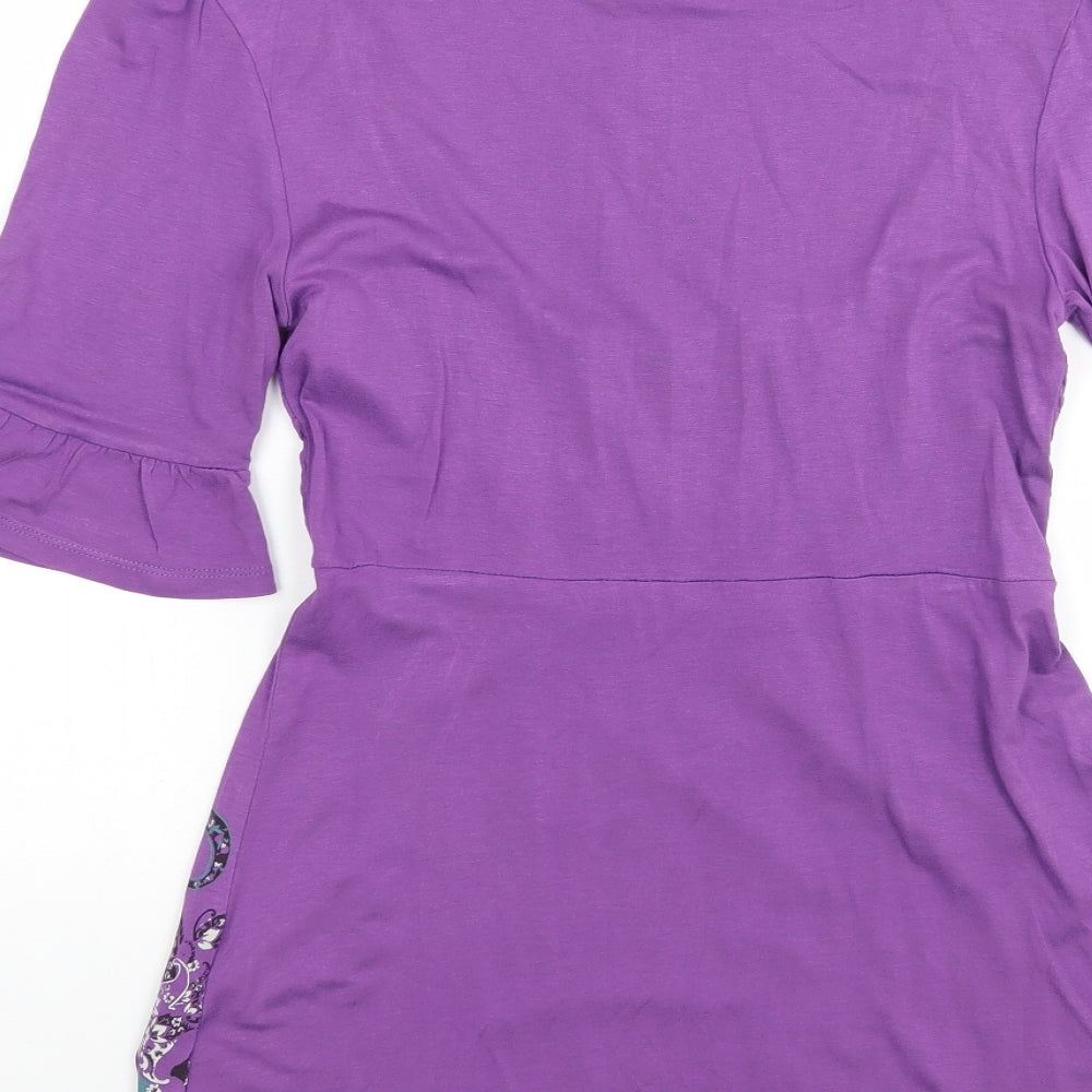b.p.c Womens Purple Paisley Viscose Basic Blouse Size S Scoop Neck