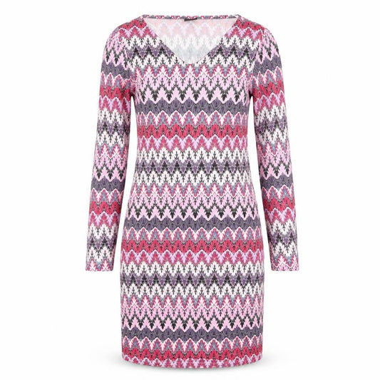 Front view of Body Flirt women’s multicoloured striped viscose pencil dress, size S, v-neck